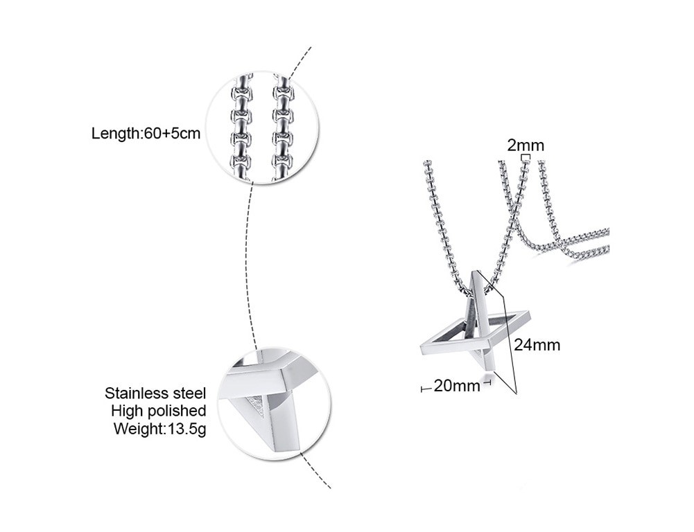 Cadena para hombre en acero inoxidable con figura de triángulo y cuadrado - Imagen 3