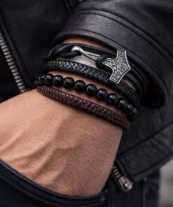 Set de pulseras con estilo Vikingo – Martillo Mjolnir