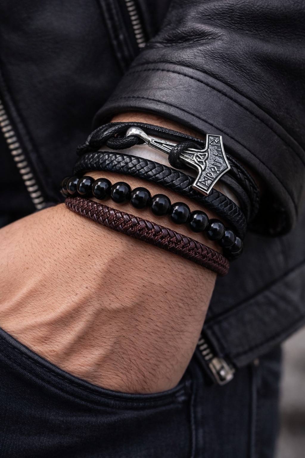 Set de pulseras con estilo Vikingo – Martillo Mjolnir