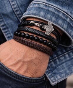 Alternative view of Set de pulseras con estilo Vikingo - Martillo Mjolnir