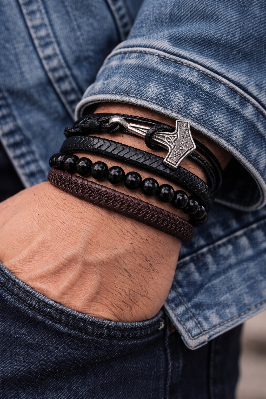 Set de pulseras con estilo Vikingo - Martillo Mjolnir - Imagen 2